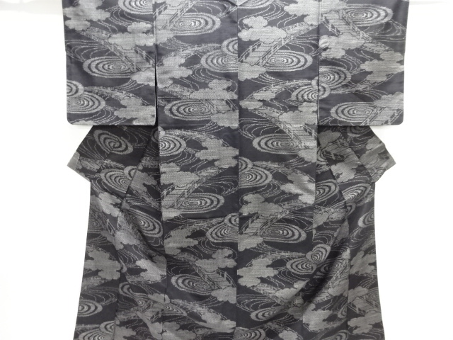 JAPANESE KIMONO / UNUSED TOKAMACHI TSUMUGI / WOVEN SPIRAL & CLOUD 